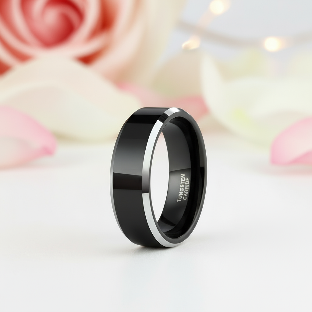 Black Tungsten Carbide Wedding Band-Black Diamonds New York