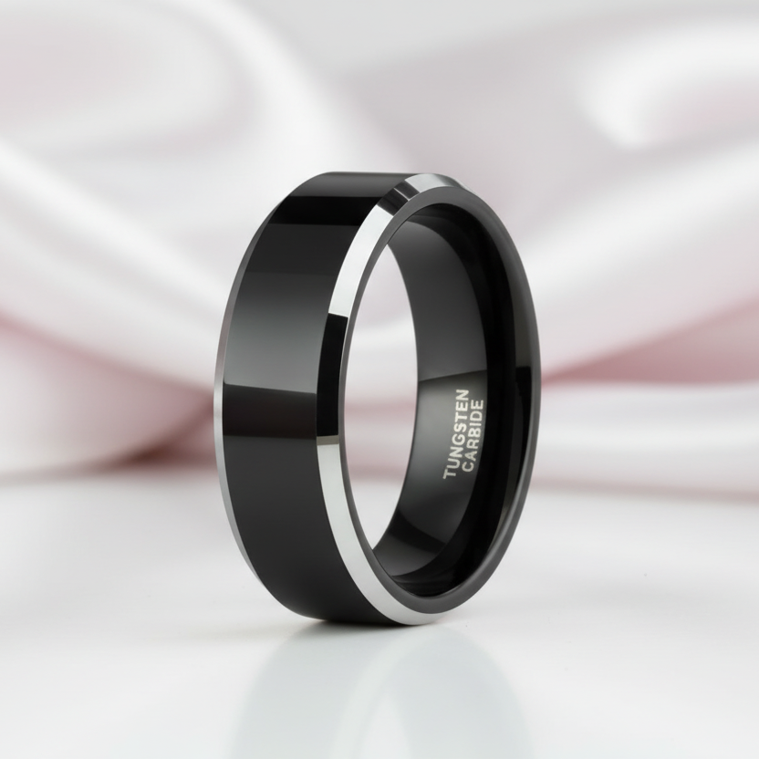 Black Tungsten Carbide Wedding Band-Black Diamonds New York