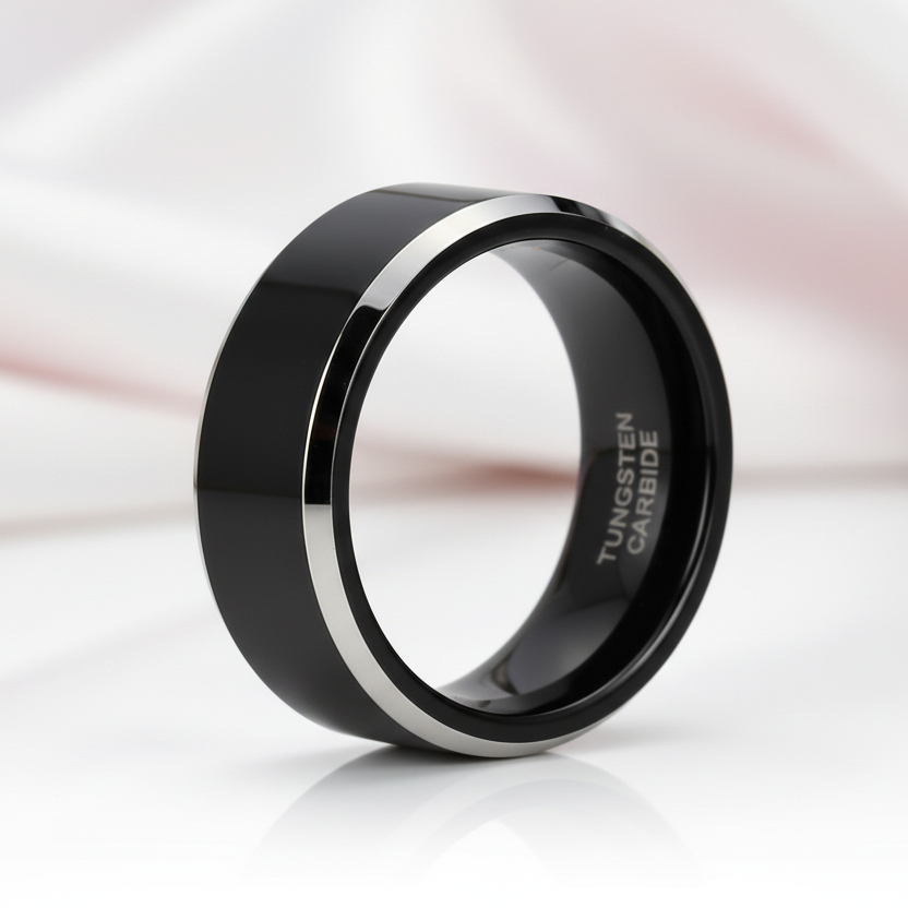 Black Tungsten Carbide Wedding Band-Black Diamonds New York