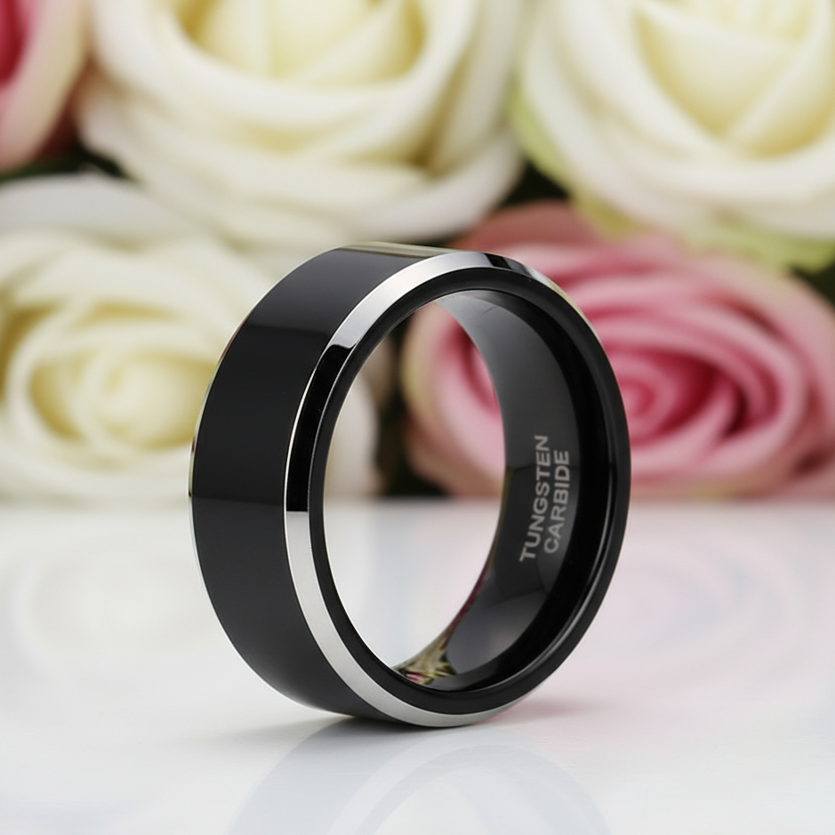 Black Tungsten Carbide Wedding Band-Black Diamonds New York