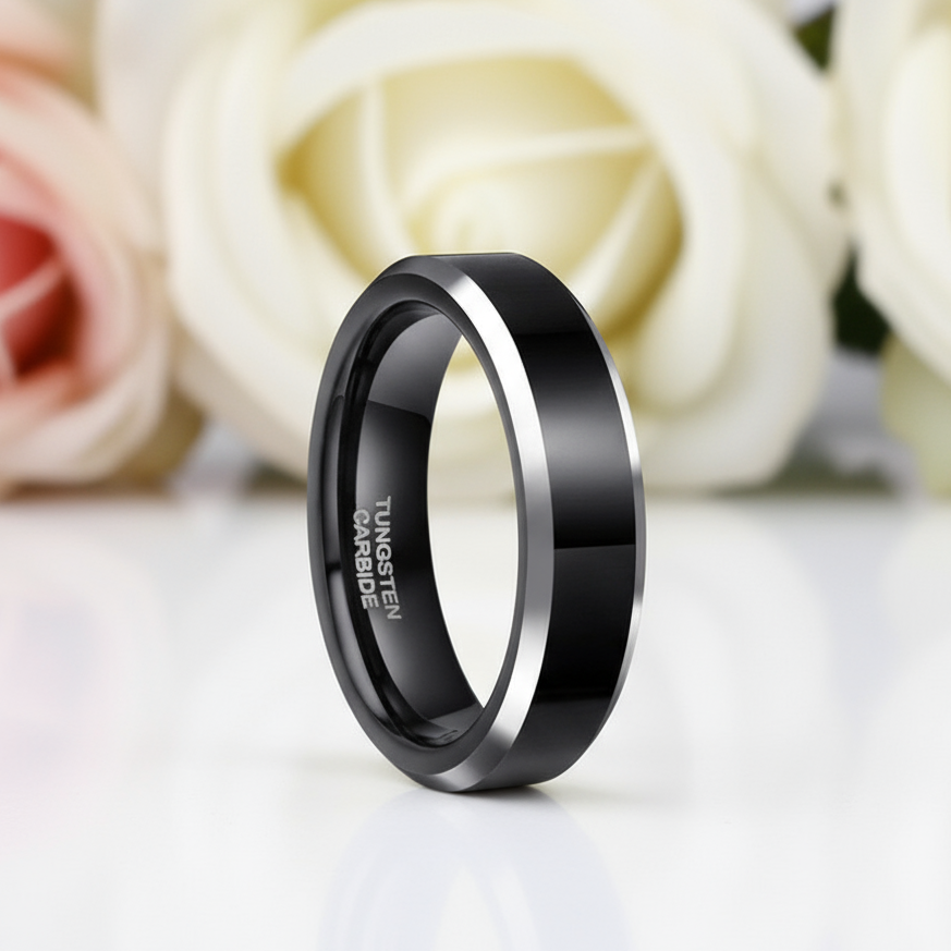 Black Tungsten Carbide Wedding Band-Black Diamonds New York