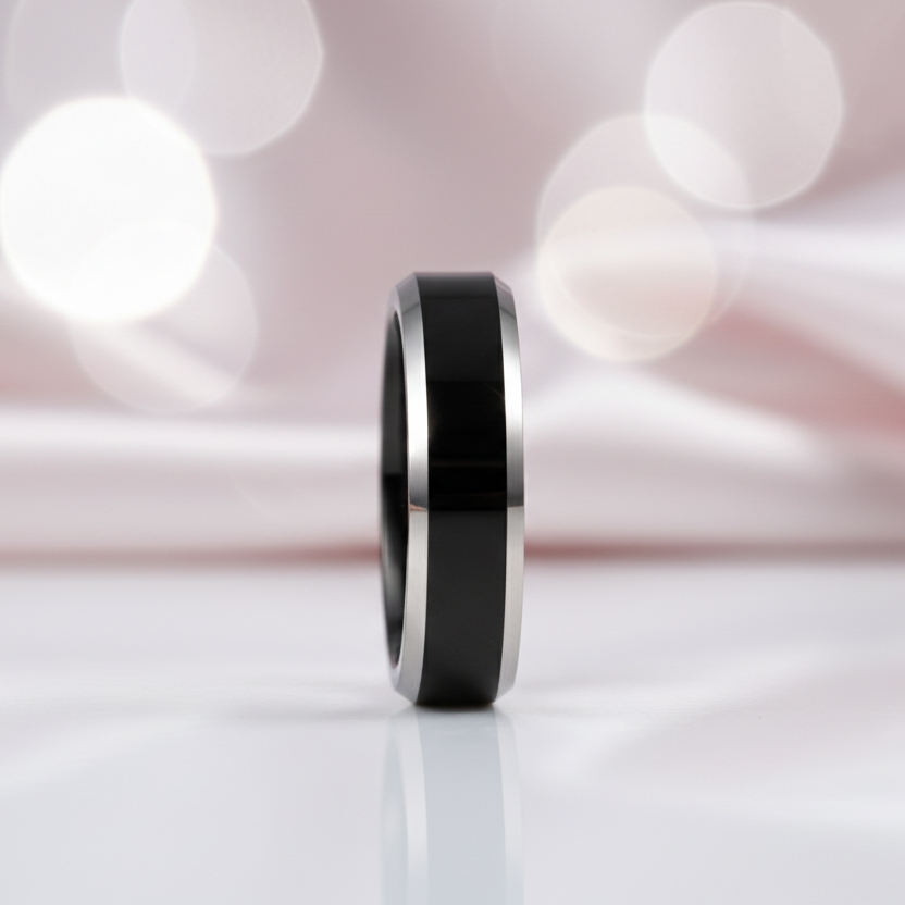 Black Tungsten Carbide Wedding Band-Black Diamonds New York