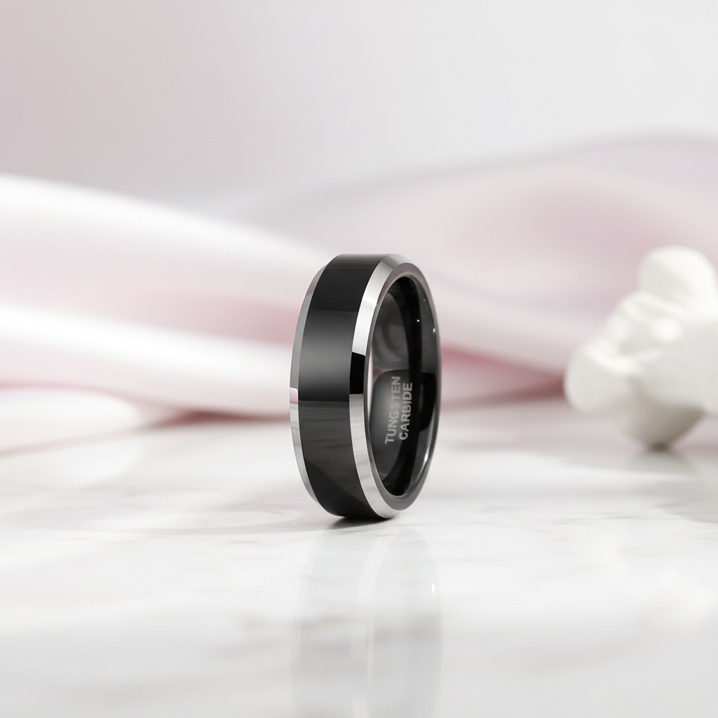 Black Tungsten Carbide Wedding Band-Black Diamonds New York
