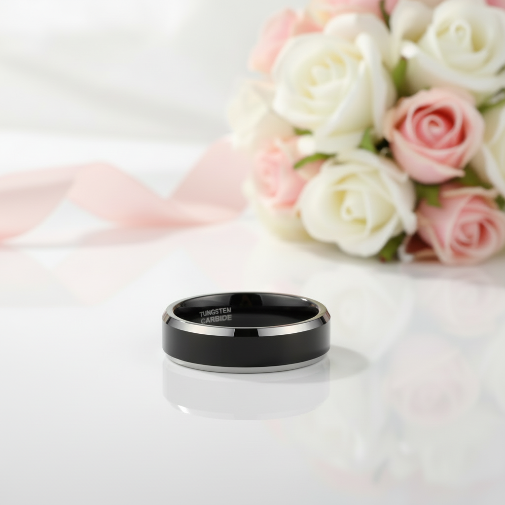 Black Tungsten Carbide Wedding Band-Black Diamonds New York