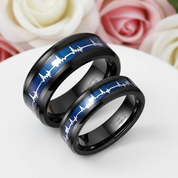 Black Tungsten Carbide Wedding Band with Heartbeat Inlay-Black Diamonds New York
