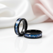 Black Tungsten Carbide Wedding Band with Heartbeat Inlay-Black Diamonds New York