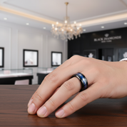 Black Tungsten Carbide Wedding Band with Heartbeat Inlay-Black Diamonds New York