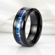 Black Tungsten Carbide Wedding Band with Heartbeat Inlay-Black Diamonds New York