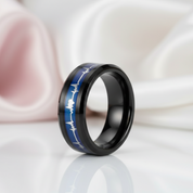 Black Tungsten Carbide Wedding Band with Heartbeat Inlay-Black Diamonds New York