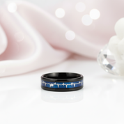 Black Tungsten Carbide Wedding Band with Heartbeat Inlay-Black Diamonds New York