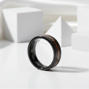 Black Tungsten Carbide Wedding Band with Nature Wood Inlay-Black Diamonds New York