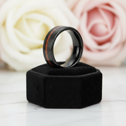 Black Tungsten Carbide Wedding Band with Nature Wood Inlay-Black Diamonds New York