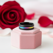 Black Tungsten Carbide Wedding Ring with Rainbow Line-Black Diamonds New York