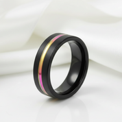Black Tungsten Carbide Wedding Ring with Rainbow Line-Black Diamonds New York