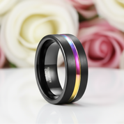 Black Tungsten Carbide Wedding Ring with Rainbow Line-Black Diamonds New York