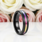 Black Tungsten Carbide Wedding Ring with Rainbow Line-Black Diamonds New York