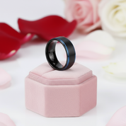 Black Tungsten Men's Wedding Band with Blue Line-Black Diamonds New York