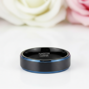 Black Tungsten Men's Wedding Band with Blue Line-Black Diamonds New York