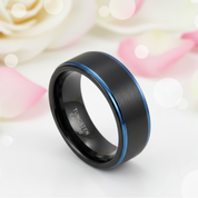 Black Tungsten Men's Wedding Band with Blue Line-Black Diamonds New York