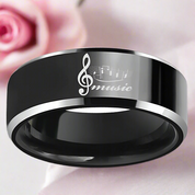 Black Tungsten Wedding Ring with Custom Engraved Musical Note-Black Diamonds New York