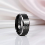 Black Tungsten Wedding Ring with Custom Engraved Musical Note-Black Diamonds New York