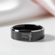 Black Tungsten Wedding Ring with Custom Engraved Musical Note-Black Diamonds New York