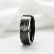 Black Tungsten Wedding Ring with Custom Engraved Musical Note-Black Diamonds New York