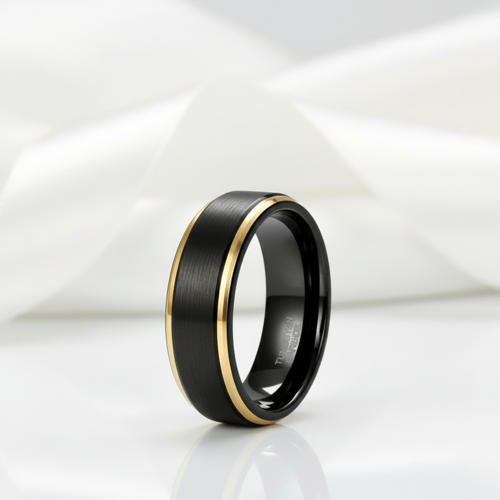 Black Tungsten with Gold Edges Men's Wedding Band-Black Diamonds New York