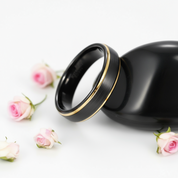 Black Tungsten with Gold Edges Men's Wedding Band-Black Diamonds New York