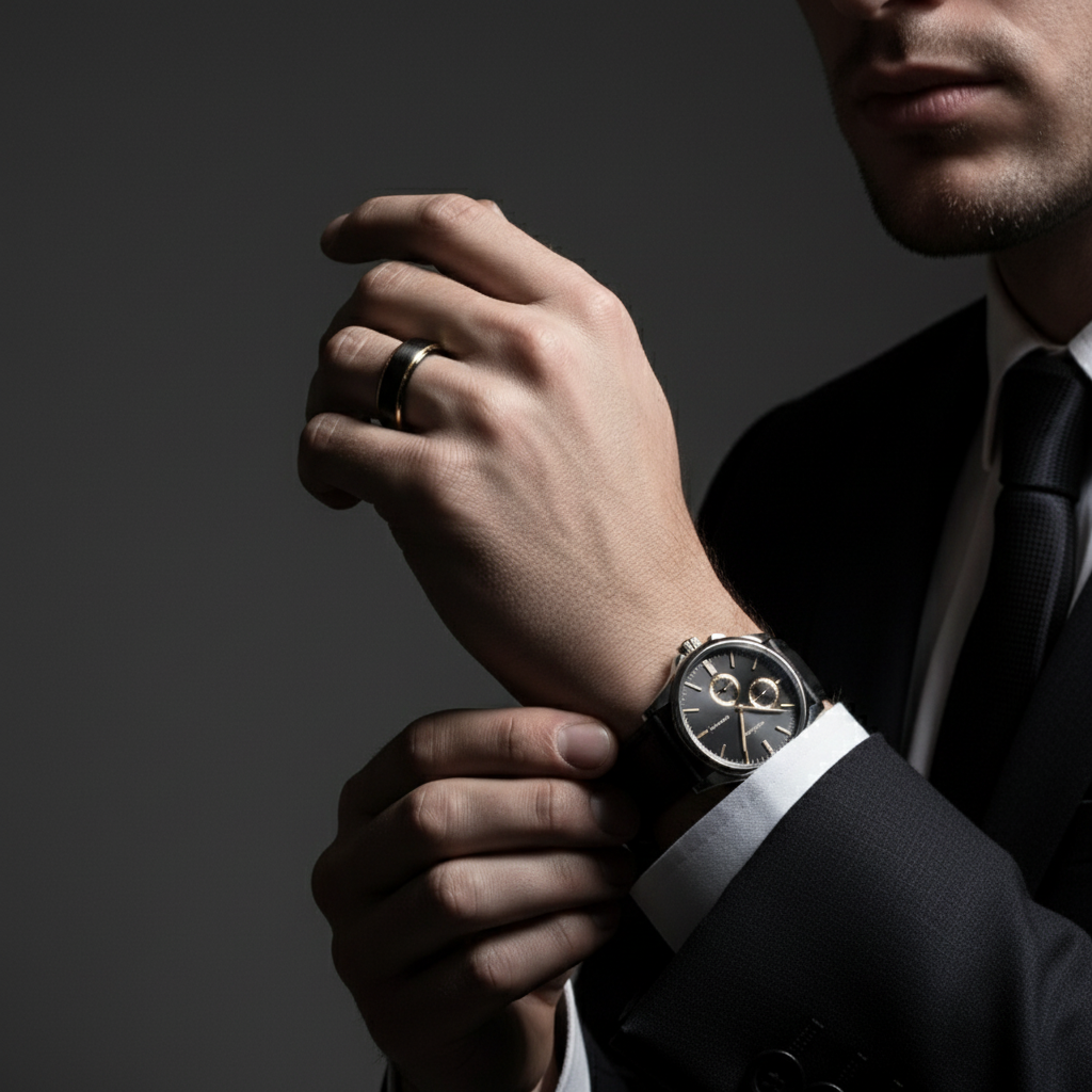 Black Tungsten with Gold Edges Men's Wedding Band-Black Diamonds New York