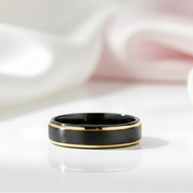 Black Tungsten with Gold Edges Men's Wedding Band-Black Diamonds New York