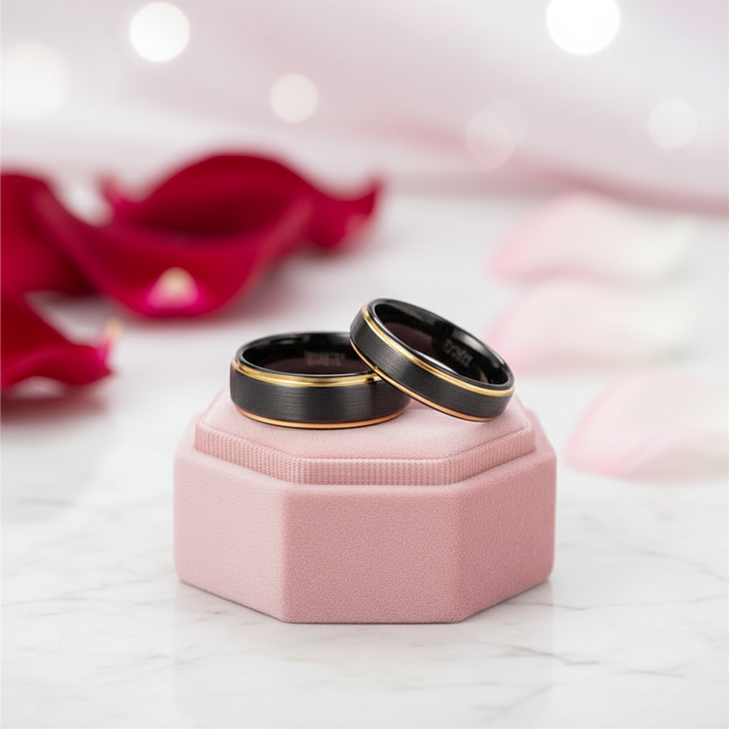 Black Tungsten with Gold Edges Men's Wedding Band-Black Diamonds New York