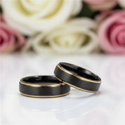 Black Tungsten with Gold Edges Men's Wedding Band-Black Diamonds New York
