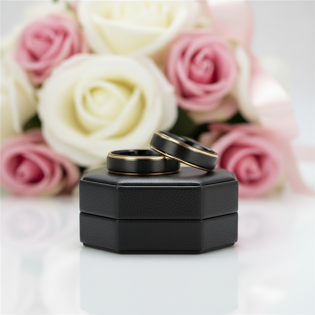 Black Tungsten with Gold Edges Men's Wedding Band-Black Diamonds New York