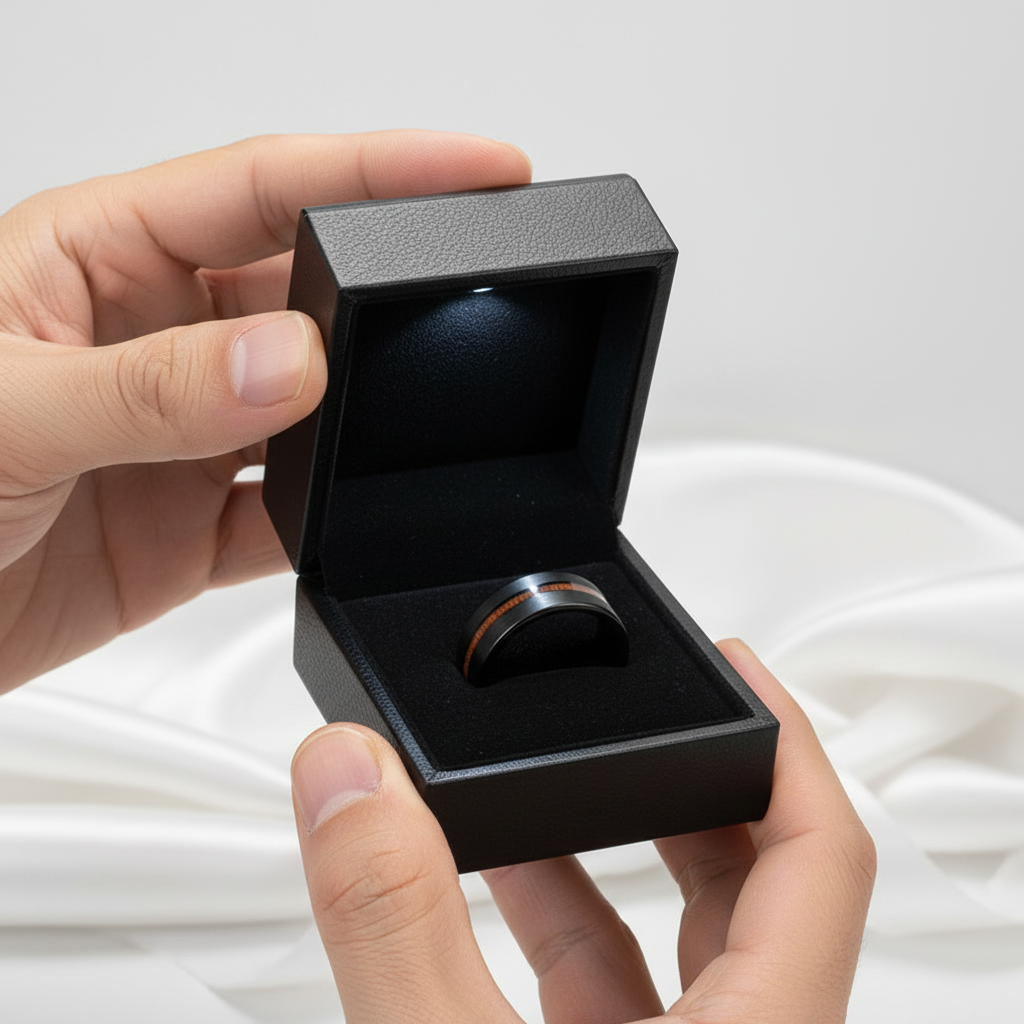 Black with Wood Line Tungsten Carbide Ring-Black Diamonds New York