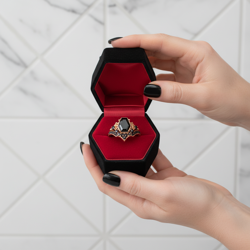 Eternal Vows Ring Set- Spider Web Coffin Cut Diamond Option Wedding Rings-Black Diamonds New York