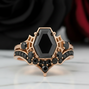 Eternal Vows Ring Set- Spider Web Coffin Cut Diamond Option Wedding Rings-Black Diamonds New York