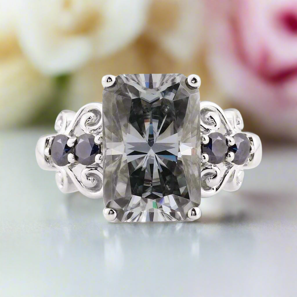 5.5ct Gray Certified Moissanite Engagement Ring-Black Diamonds New York