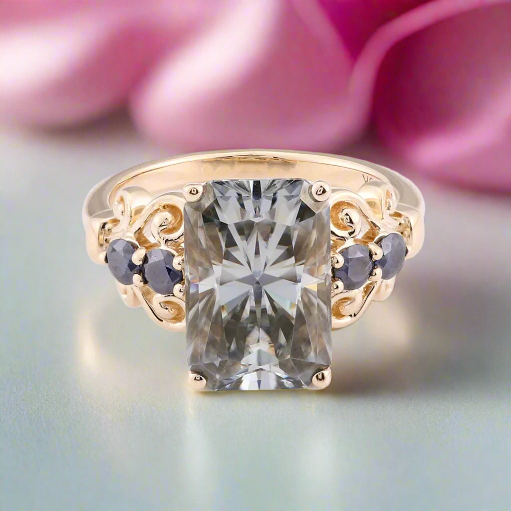 5.5ct Gray Certified Moissanite Engagement Ring-Black Diamonds New York