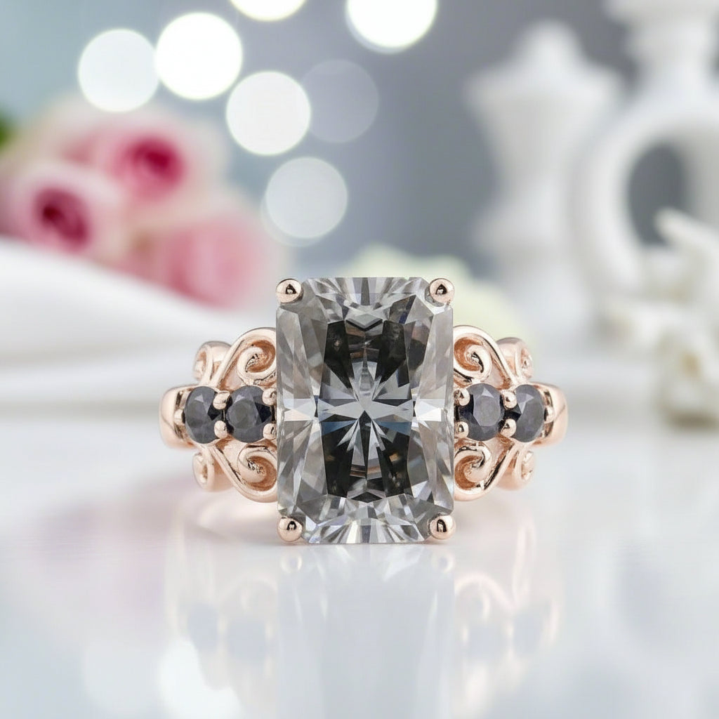 5.5ct Gray Certified Moissanite Engagement Ring-Black Diamonds New York