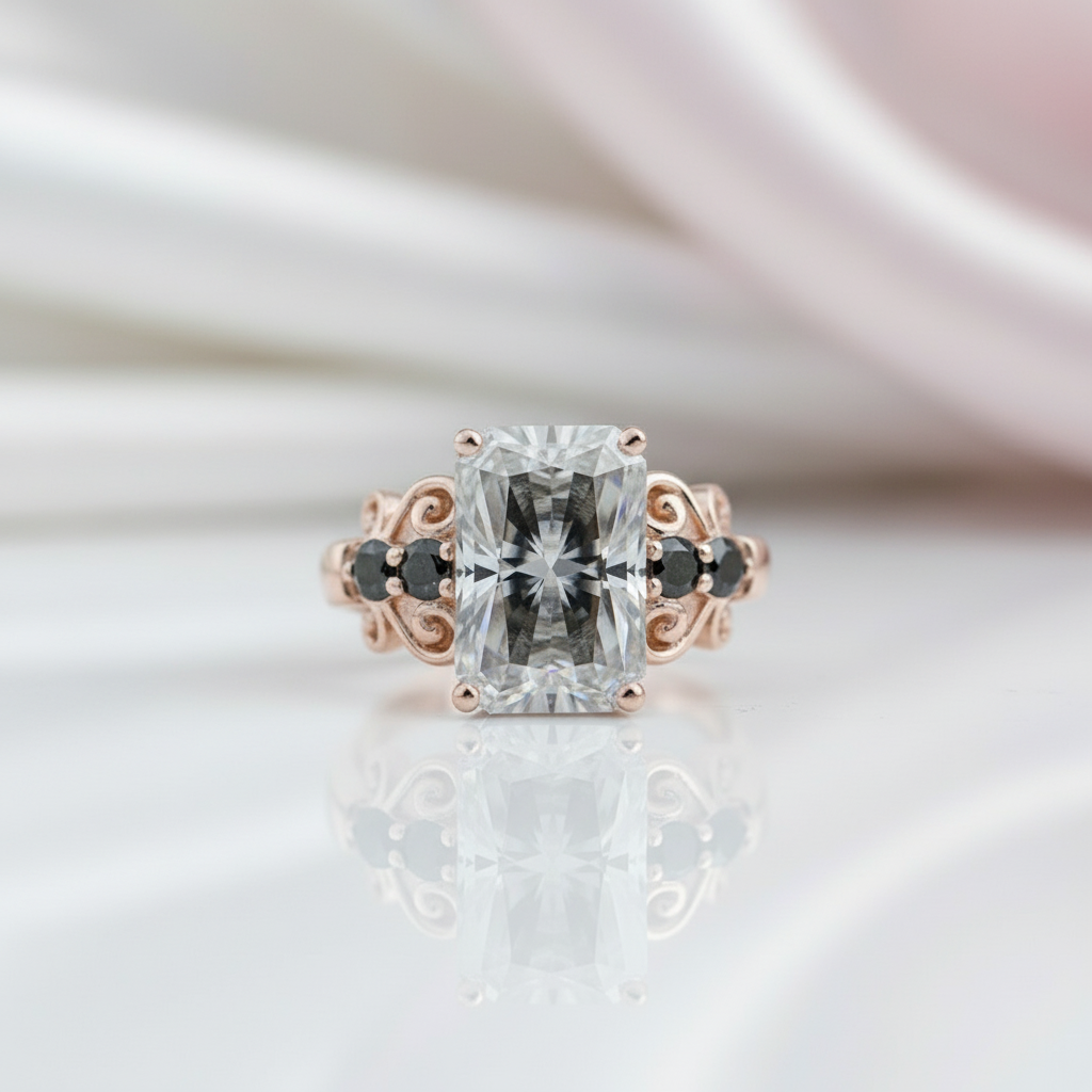 5.5ct Gray Certified Moissanite Engagement Ring-Black Diamonds New York