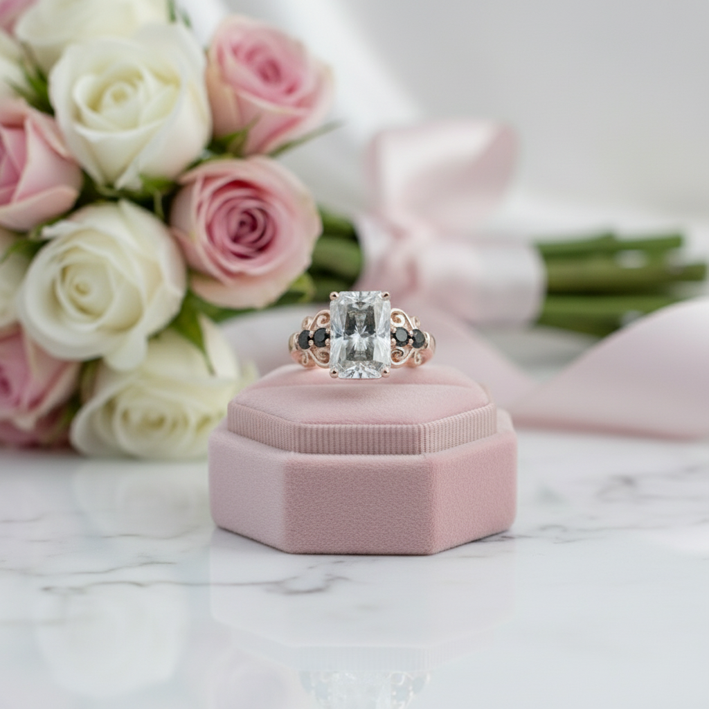 5.5ct Gray Certified Moissanite Engagement Ring-Black Diamonds New York