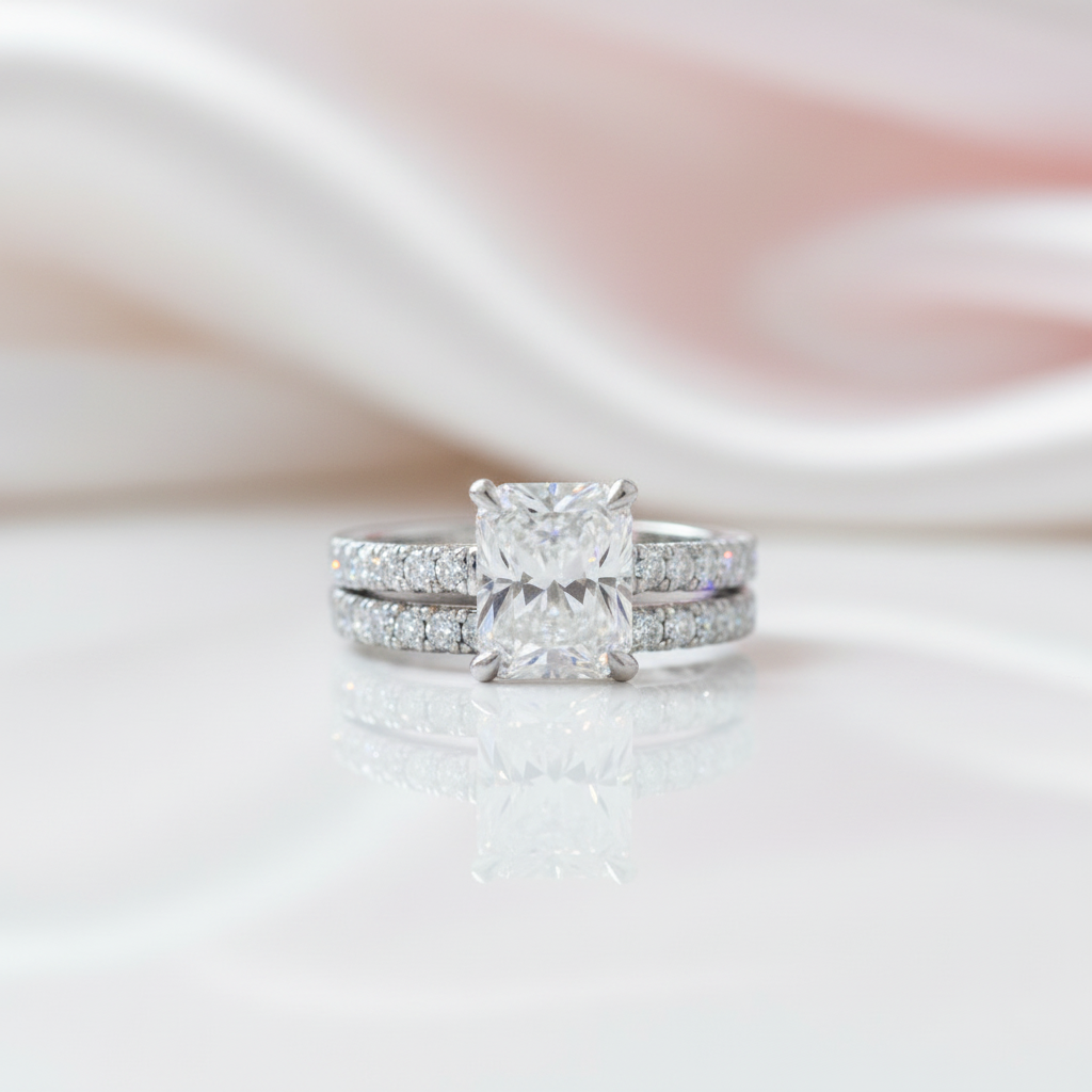 3ct Radiant Cut Diamond Bridal Ring Set-Black Diamonds New York