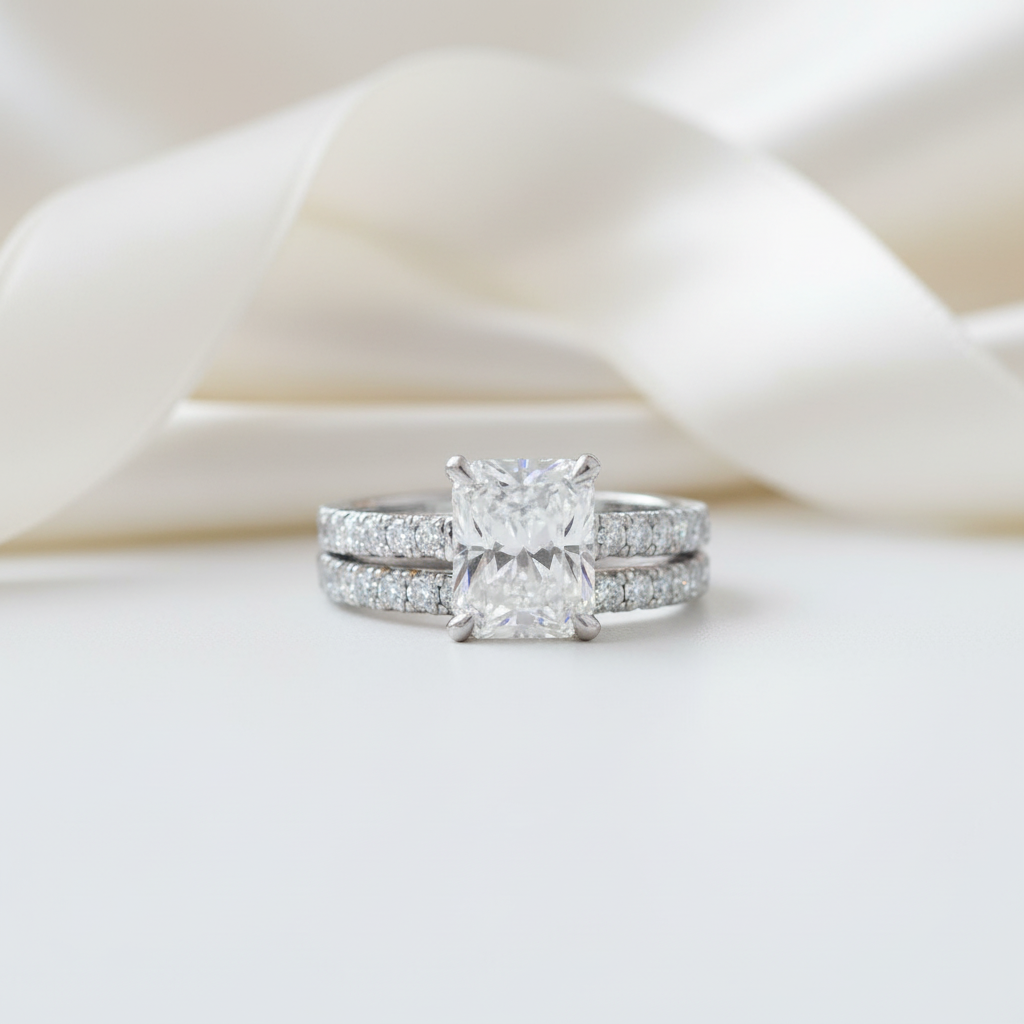 3ct Radiant Cut Diamond Option Bridal Ring Set-Black Diamonds New York
