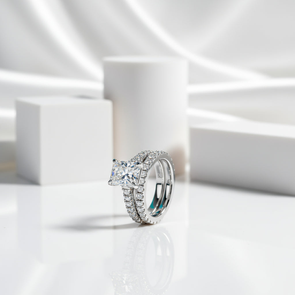 3ct Radiant Cut Diamond Bridal Ring Set-Black Diamonds New York