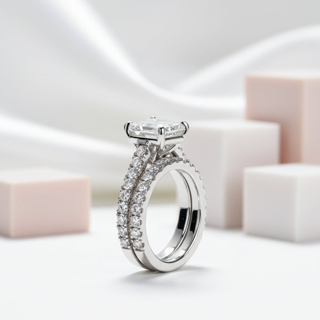 3ct Radiant Cut Diamond Bridal Ring Set-Black Diamonds New York