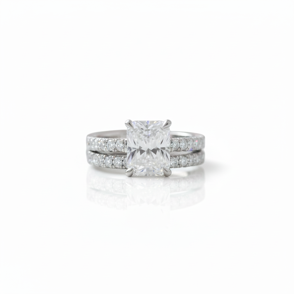 3ct Radiant Cut Diamond Option Bridal Ring Set-Black Diamonds New York