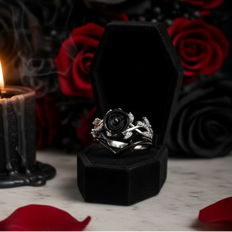 Black Rose- .50ct Round Cut Diamond 14K Gold Modern Goth Engagement Ring-Black Diamonds New York