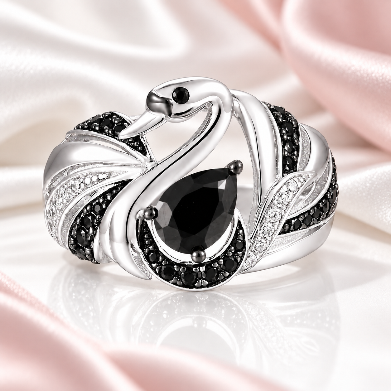 Black Swan Black Stone Statement Ring