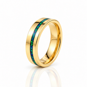 Green Opal Inlay Yellow Gold Tungsten Carbide Men's Ring-Black Diamonds New York